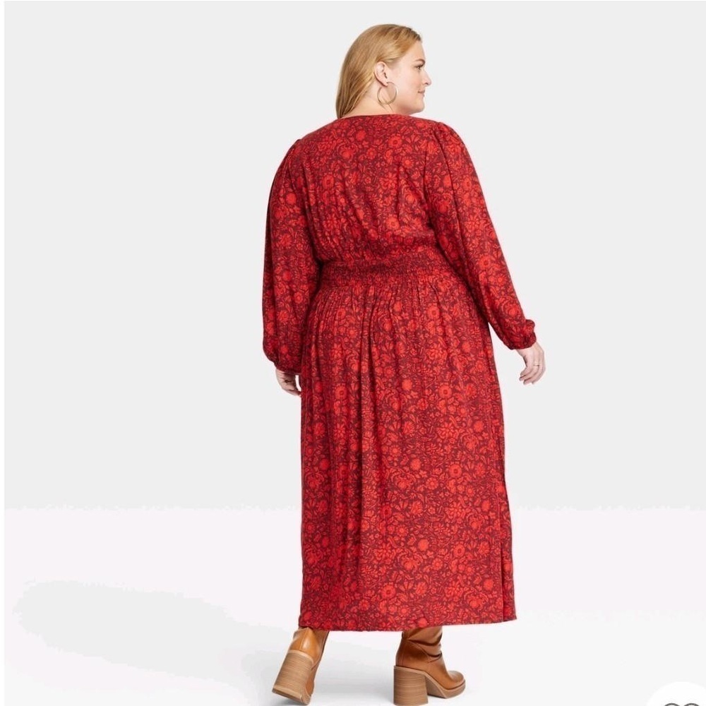 Women's Plus Size Long Sleeve A-Line Dress - Knox Rose™ Wine Red Floral Size 3X - Picture 2 of 8